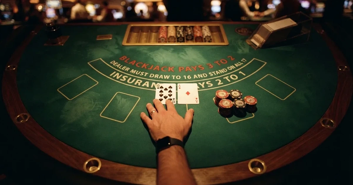 Osvijetljen stol za igru s kartama, snimljen odozgo — blackjack casina u hrvatskoj