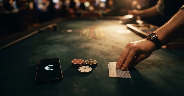 Osvijetljen stol za igru s kartama, snimljen odozgo — casino aparati u hrvatskoj