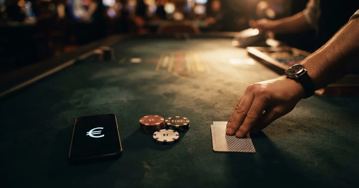 Osvijetljen stol za igru s kartama, snimljen odozgo — casino aparati u hrvatskoj