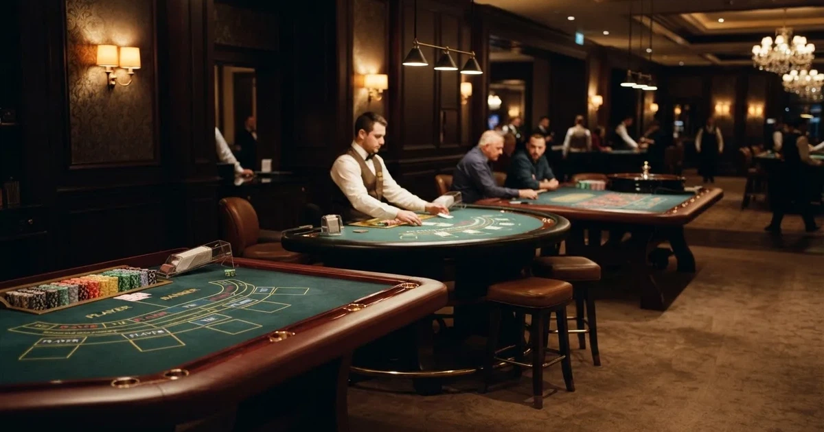 Tri različita stola za igru jedan uz drugi u mirnoj, toplo osvijetljenoj dvorani — casino stranice u hrvatskoj